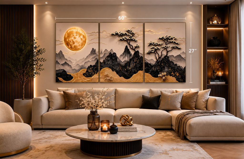 Golden Moon Mountain Landscape Canvas Set