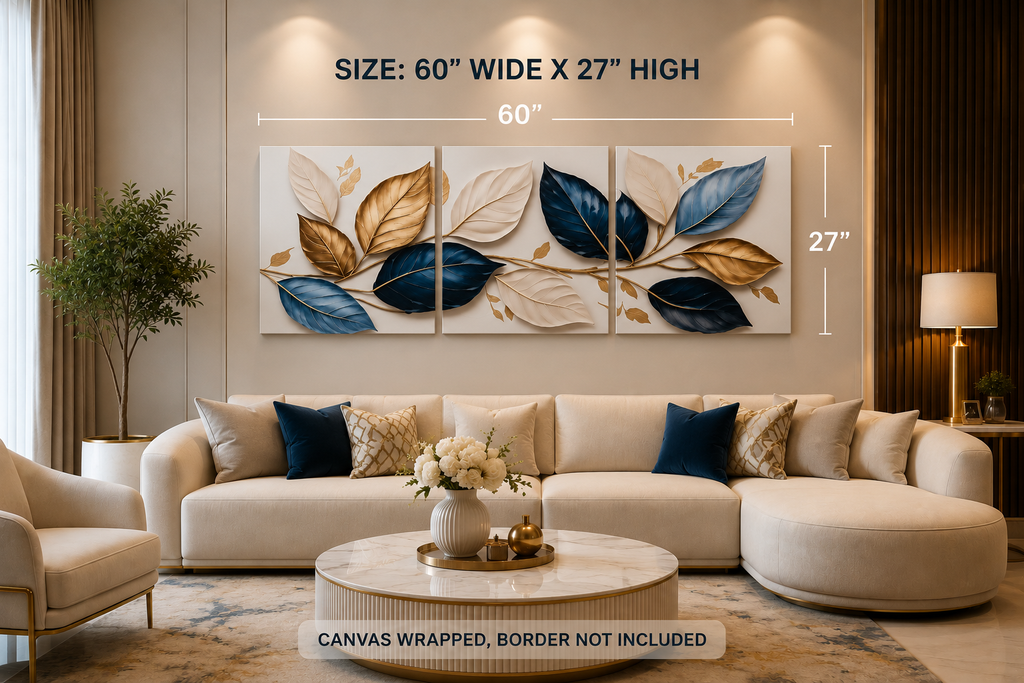 Luxury Blue & Gold Leaves Wall Art