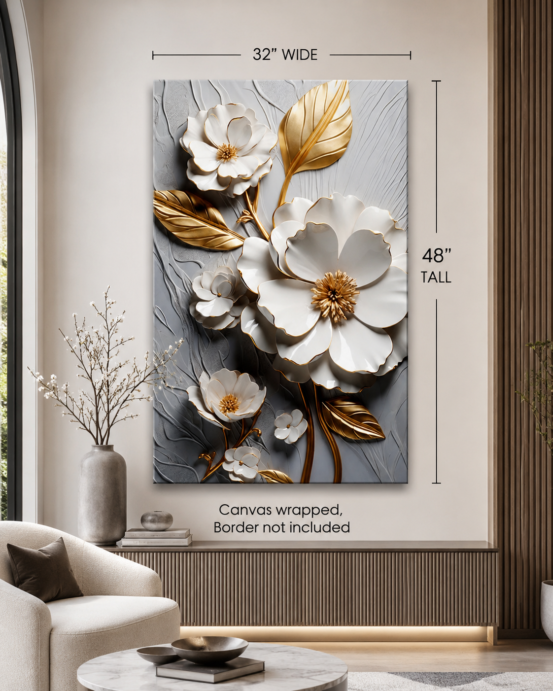 white flower kissed with gold - Canvas wall art