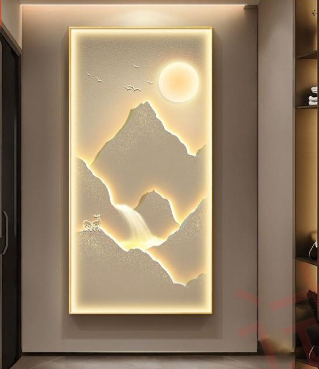 Gold and Beige mountain LED Art