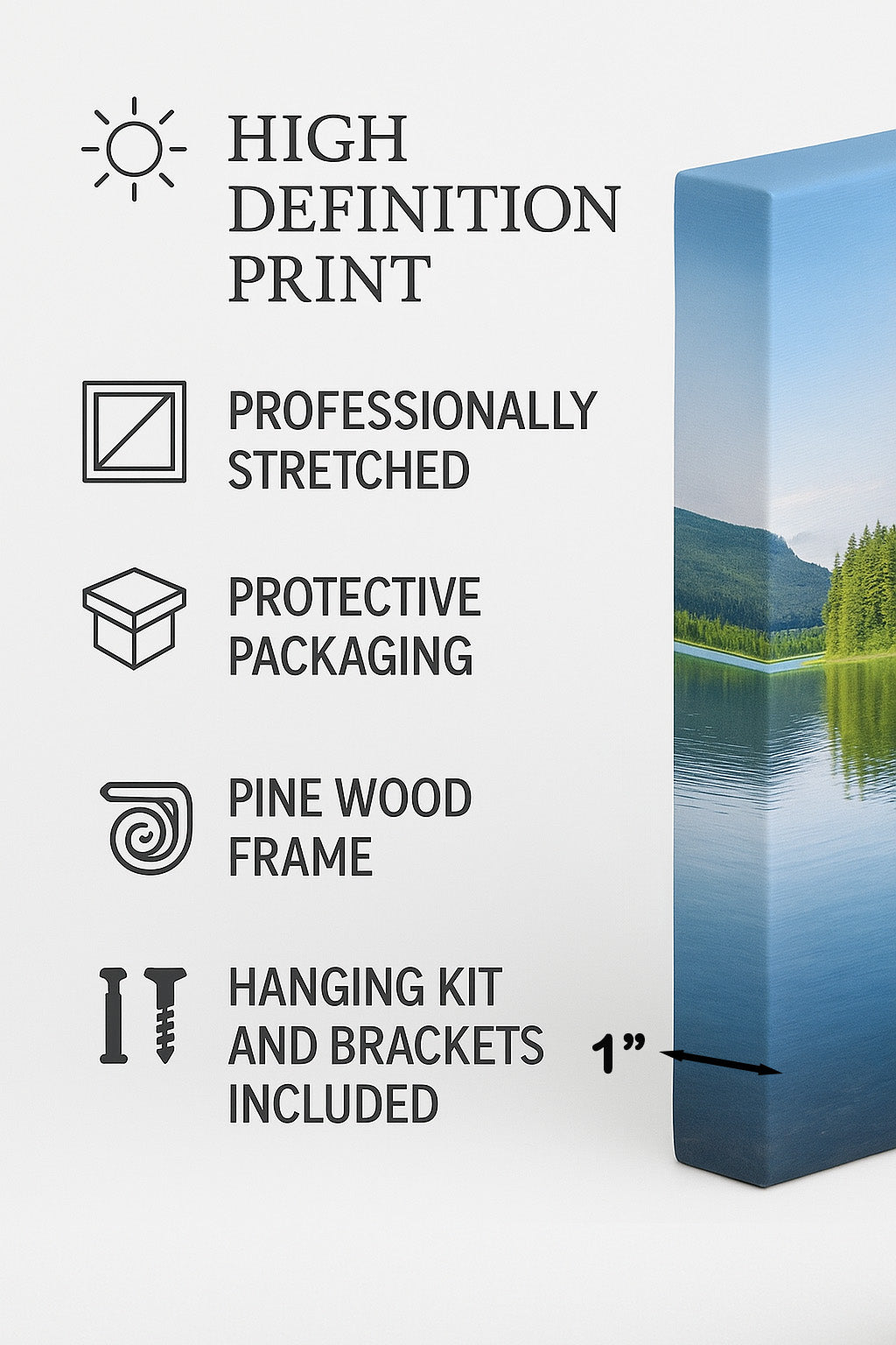 Canvas art features and packaging details