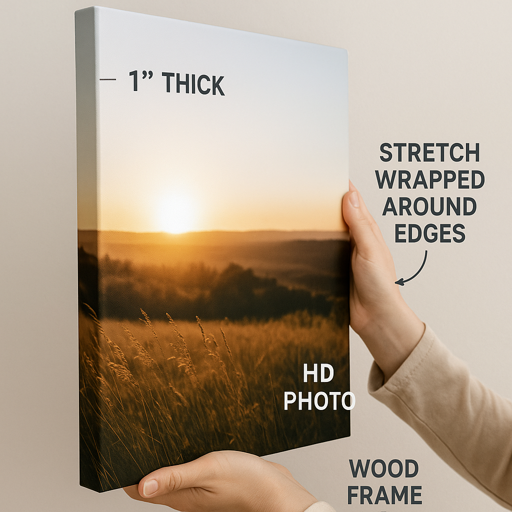 Stretch wrapped canvas thickness and frame details