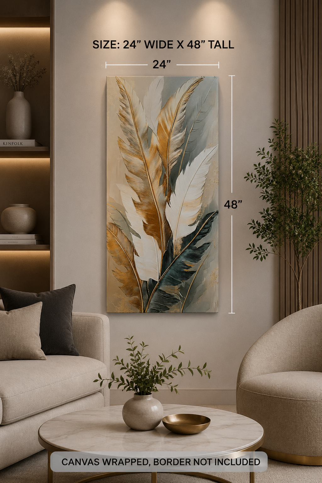 Golden Feather Vertical Canvas Art